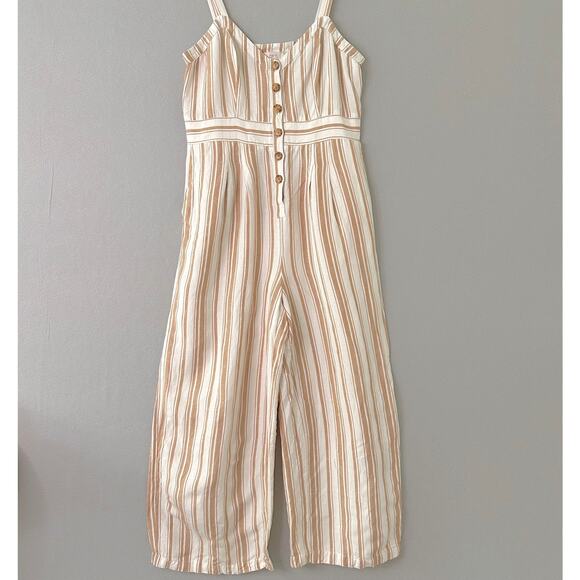 LOFT Pants - Loft Striped Strappy Jumpsuit Linen Blend Size 4